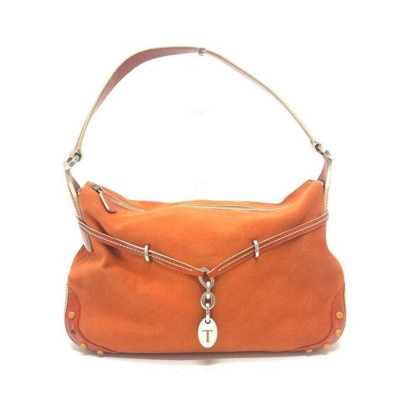 TOD’S Logo charm Bag one shoulder Hand Bag Shoulder Bag Leather / suede OrangeTO - Picture 1 of 16